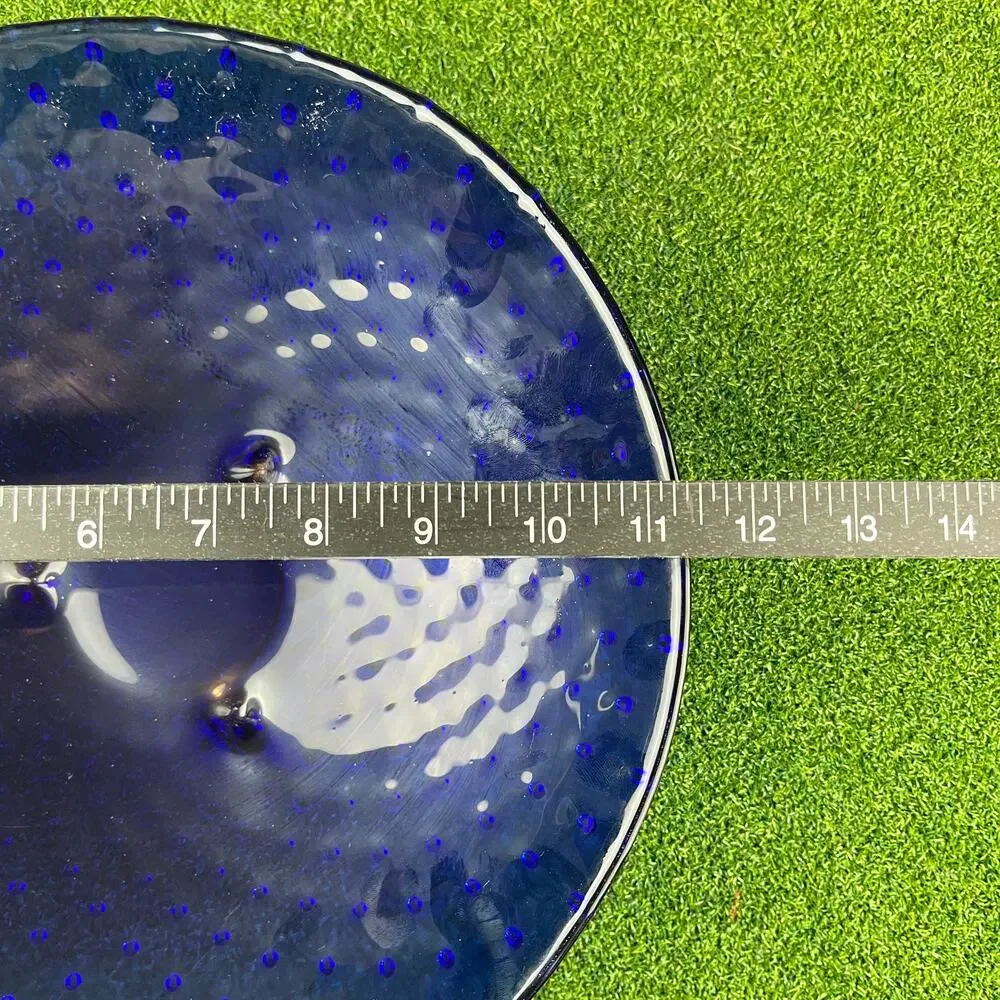 Vintage Cobalt Blue Blown Glass Hobnail Footed 3-Toed Decorative Bowl 11